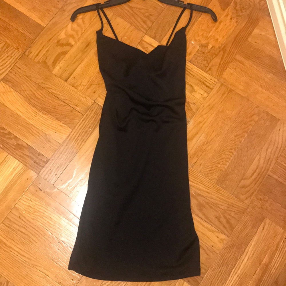 Black draping  black dress cris cross open back